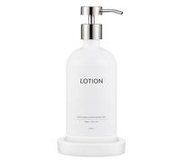 Janxin Dispenser Sapone Doccia 500ml con Pallet - Dosatore Shampoo e Bagnoschiuma, Dispenser Detersivo Lavatrice, Moderno Set per Bagno (Bianco + testa argentat LOTION)