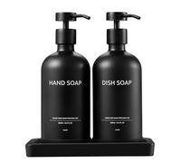 Janxin Dispenser Sapone in Vetro da 500 ml set da Bagno con Vassoio, Dispenser Sapone Doccia, Dispenser Sapone Nero, Dispenser Sapone Cucina, Adatto Per Cucina, Doccia (Bottiglia nera + testa nera)