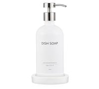 Janxin Dispenser Sapone Moderno con Pallet, Dosatore Sapone per Bagno e Cucina, Porta Sapone Bagno, 500ml(Bianco + testa argentata+DISH SOAP)