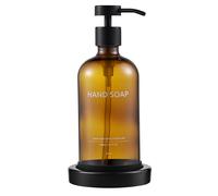 Janxin Dosatore Sapone Bagno con Pallet - Bottiglie Ambra 500ml con Pompa Nera, Dispenser Shampoo e Doccia, Ricaricabile per Lotion(Marrone + testa nera+HAND SOAP)