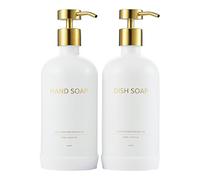 Janxin Glass Liquid Soap Dispenser, Liquid Soap Dispenser, Refillable Shampoo Dispenser, Reusable Plastic Shampoo Hand Soap Bottle for Kitchen Bathroom(Bottiglia bianca con testa dorata)