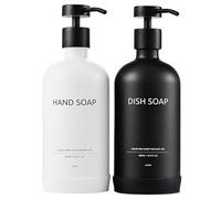Janxin Glass Soap Dispenser, Bottiglie Vetro 500ml, Dispenser Sapone Bagno Vetro, Soap Dispenser, Con Cuscinetto Protettivo in Silicone Antiscivolo (Comedone bianco nero bottiglia)