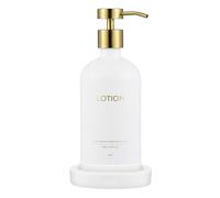 Janxin Set di Dispensatori di Sapone in Vetro con Pallet - Decorazione Bianca per Cucina e Bagno - Capacità 500ml (Bianco + testa dorata+LOTION)