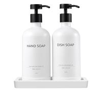 Janxin Set Di Dispenser Di Sapone In Vetro Con Vassoio, Dosatore Sapone Cucina, Dispenser Sapone Bagno, Dispenser Sapone Cucina, Adatto Per Cucina, Doccia (Bottiglia bianca + testa nera)