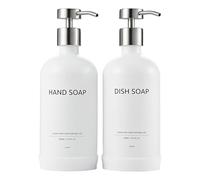 Janxin White Kitchen Soap Dispenser Set, Soap Dispenser for Bath and Shower, Dosatore Sapone Bagno, Con Cuscinetto Protettivo in Silicone Antiscivolo(Bottiglia bianca testa argentata)