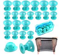 JANYUN - 40 bigodini magici per capelli, include 20 bigodini grandi in silicone e 20 bigodini piccoli in silicone, colore: ciano pallido