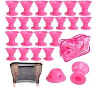 JANYUN - 40 bigodini magici rosa per capelli, include 20 bigodini grandi in silicone e 20 bigodini piccoli in silicone