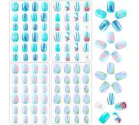 JANYUN 96 unghie finte a pressione per bambino, copertura completa, unghie corte, bel regalo, decorazione per nail art (tema blu)