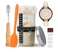 JAOBHAHY Barattolo per Lievito Madre Kit,730ml Sourdough Starter Jar con Fascia di Alimentazione con Data, Fionda in Silicone per Il Pane, Lama per Il Pane, Raschietto in Silicone