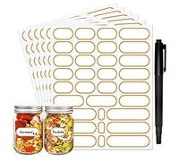 JaoNanl etichette adesive rimovibili con bordo dorato, etichetta autoadesiva, per contenitori per alimenti, barattoli di spezie, contenitori per la conservazione, 4 formati con 1 pennarello, 192 pezzi