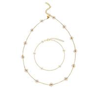 JAONLD 2 Pezzi Collana e Bracciale Perle Donna Margherita Ragazza Daisy Flower, Regolabile, Set di Gioielli Adatto per Feste e Matrimoni