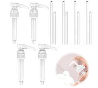 JAONLD 4 Pezzi Dispenser a Pompa per Sciroppo Dispenser di Sciroppo per Drink Succhi,Viene Fornito con 4 Tubi Lunghi e 4 Tubi Corti,Dosatore Sapone Adatto per Bottiglie da 500 ml/1000 ml(Bianco)