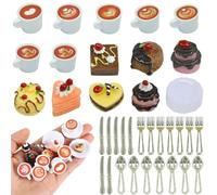 JAONLD 42 Pezzi Accessori Casa Delle Bambole in Miniatura 1/12, Mini Caffè e Torta, Accessori per Casa Delle Bambole, Set da Cucina in Miniatura, per Mini Cucina, Mini Tea Party, Micro Paesaggio DIY