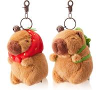 JAONLD Capybara Peluche Portachiavi,2 Pezzi Peluche Capibara con Fragola Zaino Tartaruga Giocattolo Realistico Capybara,Portachiavi Capibara Gadget per Ragazzi e Ragazze