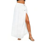 JAONLD Gonna Pareo Donna Mare Lunga, Lunghezza 100cm/Circonferenza Vita 76cm, Gonna Copricostume Bikini, Vestito da Mare Adatto per Spiagge, Piscine e Feste (Bianco)