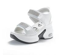 JAOOUU Sandali con Zeppa Donna Estivi Comode Pelle Sandali con Tacco a Spillo Sportivi Sandali con Punta Aperta Aumentano L'altezza Grazie al Cuscino D'aria Bianco 39EU