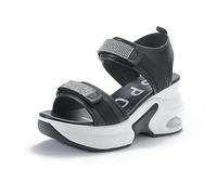 JAOOUU Sandali con Zeppa Donna Estivi Comode Pelle Sandali con Tacco a Spillo Sportivi Sandali con Punta Aperta Aumentano L'altezza Grazie al Cuscino D'aria Nero 35EU