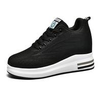 JAOOUU Scarpe con Zeppa Donna Moda Aumentano L'altezza per Scarpe da Ginnastica Nuove Scarpe Traspiranti Invisibili Che Donne Casual Sneakers Tacco Zeppa 9 CM(Nero,42EU)