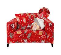 Jaotto Copridivano Natalizio 1 Posto Elasticizzato, Fodera per Divano Elasticizzato Fantasia Antiscivolo Antimacchia, Copridivano con Braccioli Tessuto Super Morbido Universale(Candy/Guanti,1 Posto)