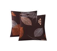 Jaotto Federe Confezione da 2 Federe Cuscini Divano Decorativi Fodere Quadrati Spandex 45x45cm Cuscino Copricuscini per Soggiorno Camera da Letto Casa(Foglie Marrone,Set di 2)