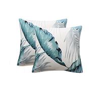 Jaotto Federe Confezione da 2 Federe Cuscini Divano Decorativi Fodere Quadrati Spandex 45x45cm Cuscino Copricuscini per Soggiorno Camera da Letto Casa(Foglie Bianche,Set di 2)