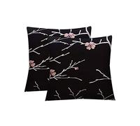 Jaotto Federe Confezione da 2 Federe Cuscini Divano Decorativi Fodere Quadrati Spandex 45x45cm Cuscino Copricuscini per Soggiorno Camera da Letto Casa(Fiore Nera,Set di 2)