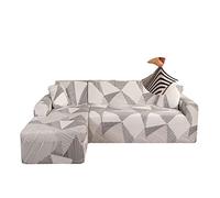 Jaotto Fodera per divano angolare estensibile 2 pezzi, copridivano elastico a forma di L, rivestimento per divano universale lavabile, copertura per divano (3 posti+4 posti, linea bianca)