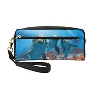 JaoXer Beauty case riutilizzabile - Organizer da viaggio per articoli da toeletta, design completo divertente delfino che guarda te stampa custodia in pelle per donne, nero, taglia unica