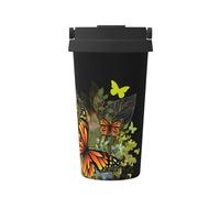 JaoXer Bellissima tazza da caffè isolata con farfalla, elegante coperchio con manico, tazza da viaggio con base, perfetta per bevande calde e fredde