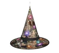 JaoXer Cappello da strega e alce da caccia alla fauna selvatica, per Halloween, cappello decorativo pieghevole con luci LED per feste, mascherate, carnevale e Natale