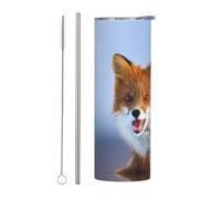 JaoXer Set di due pezzi con cannuccia in acciaio inox con coperchio - Borraccia termica con stampa volpe piccola da 590 ml, perfetta per sport, ufficio e uso domestico