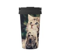 JaoXer Tazza da caffè isolata a forma di gatto - Elegante tazza da viaggio con coperchio con manico, perfetta per bevande calde e fredde