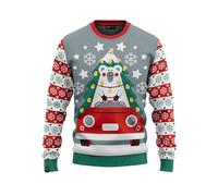 JAP Christmas - Maglione Natalizio - Orso Polare in Macchina - vestibilità Perfetta Senza prurito - 2XL