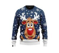 JAP Christmas - Maglione Natalizio - Rudolph - Donna, Uomo, Bambini, Famiglia - Maglioni Natalizi - Blu - S