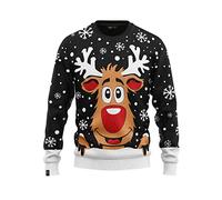 JAP Christmas - Maglione Natalizio - Rudolph - Donna, Uomo, Bambini, Famiglia - Maglioni Natalizi - Nero - XL