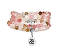 Japa Mala - Braccialetto con 108 perline, con ciondolo a forma di Buddha con simbolo OM yoga, per uomini e donne, One Size, Pietra, Non pietra preziosa
