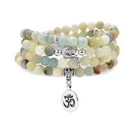 Japa Mala - Braccialetto con 108 perline, con ciondolo a forma di Buddha con simbolo OM yoga, per uomini e donne, One Size, Pietra, Non pietra preziosa
