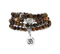 Japa Mala - Braccialetto con 108 perline, con ciondolo a forma di Buddha con simbolo OM yoga, per uomini e donne, One Size, Pietra, Non pietra preziosa