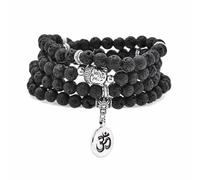 Japa Mala - Braccialetto con 108 perline, con ciondolo a forma di Buddha con simbolo OM yoga, per uomini e donne, One Size, Pietra, Non pietra preziosa