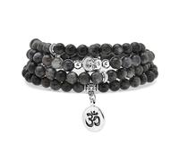 Japa Mala - Braccialetto con 108 perline, con ciondolo a forma di Buddha con simbolo OM yoga, per uomini e donne, One Size, Pietra, Non pietra preziosa