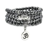 Japa Mala - Braccialetto con 108 perline, con ciondolo a forma di Buddha con simbolo OM yoga, per uomini e donne, One Size, Pietra, Non pietra preziosa