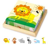 Japace Puzzle in Legno, Puzzle con Animali 3D Cubo di Legno Giocattolo Educativi Montessori per Bambini 1 2 3 4 Anni, Regalo di Compleanno per Ragazzi e Ragazze