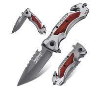 Japaknives Coltelli a serramanico Coltello tascabile Coltello di sopravvivenza con frangivetro Tagliabottiglie Apribottiglie Clip da tasca Coltello da caccia da esterno EDC Avventura Campeggio
