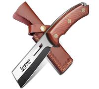 Japaknives Outdoor Coltello a lama fissa Full Tang Coltello di sopravvivenza con fodero in pelle Impugnatura ergonomica per carpenteria Campeggio Trekking