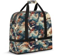 Japan Art Crane, borsone da viaggio per donne e uomini, borse da notte per il fine settimana, pieghevole, separato da bagnato, 47 l, per sport, palestra, yoga, Colore, 47 L, Organizer per borse
