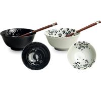 Japan-Bowls ASIATICA - Set di ciotole in porcellana Kawaii Cat nero e bianco | 2 ciotole Ø 15 cm, altezza 7 cm | con bacchette e confezione regalo | Made in Giappone | Ramen, riso, Miso, Donburi