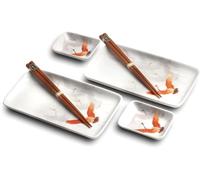 JAPAN Cat & Koi SUSHI TELLER SET | Set di stoviglie per sushi | 6 pezzi per 2 persone | Piatti, ciotole e bacchette per sushi in diversi design di animali asiatici, Made in Japan (gru)