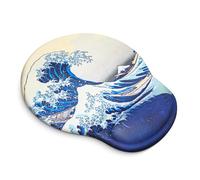 JAPAN CRAFT x Hokusai The Great Wave Off Kanagawa Tappetino per mouse ergonomico in silicone con poggiapolsi e base in gomma antiscivolo, comodo supporto per polso in gel per ufficio e gioco