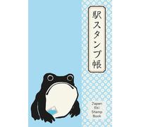 Japan Eki Stamp Book: A Charming Travel Companion Featuring a Frog with IC Card and Elegant Japanese Details - Light Blue