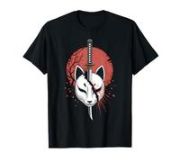 Japan Kitsune Mask with Katana Japanese Kumiho Fox Design Maglietta